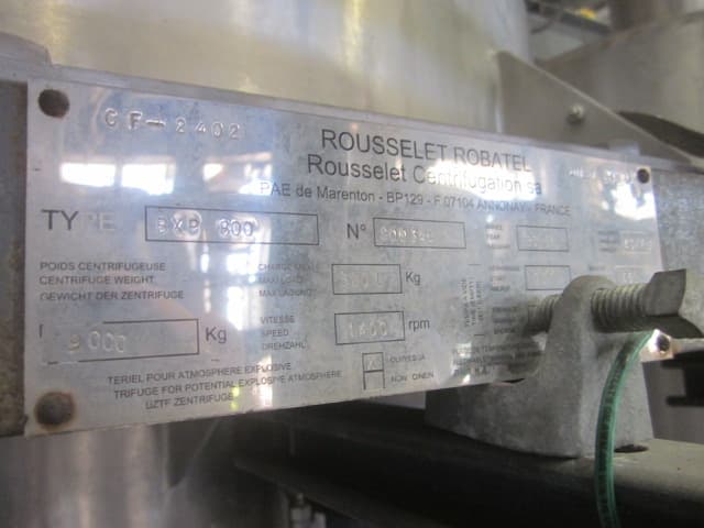 Robatel BXP-800 800mm Mono-Stage Extractor Centrifuge, 316L SS